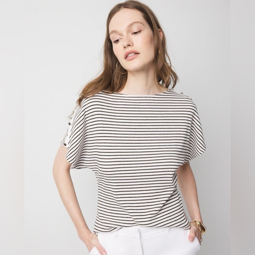 White House Black Market Button Shoulder Dolman Sleeve Tee — Size M